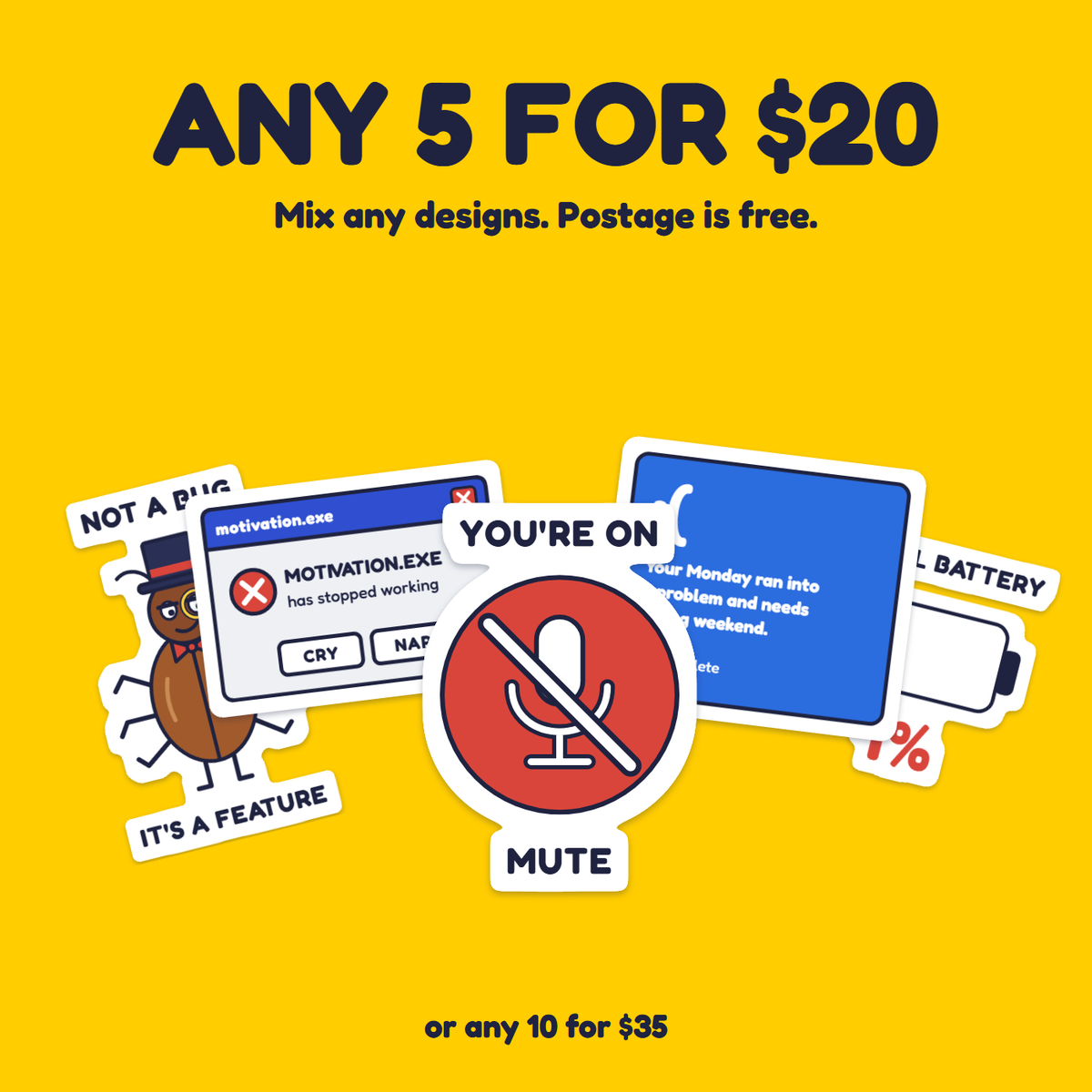 You're on Mute sticker in a pack of five for $20